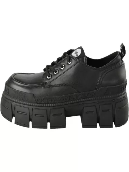 Mocasini Buffalo cu șireturi cu platformă din dantelă negru