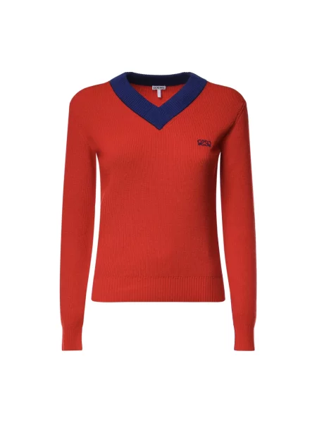 Sweter Loewe z dekoltem w serek czerwony