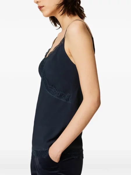 Top Twinset din dantelă albastru