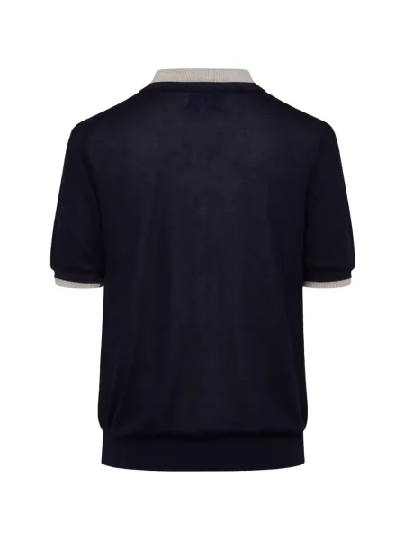 Tricou polo Seven Gauge cu decolteu în V albastru