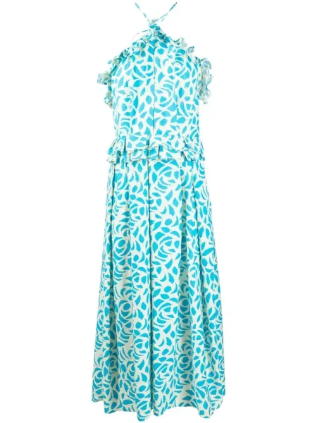 Rochie Bambah din jacard cu gât halter alb