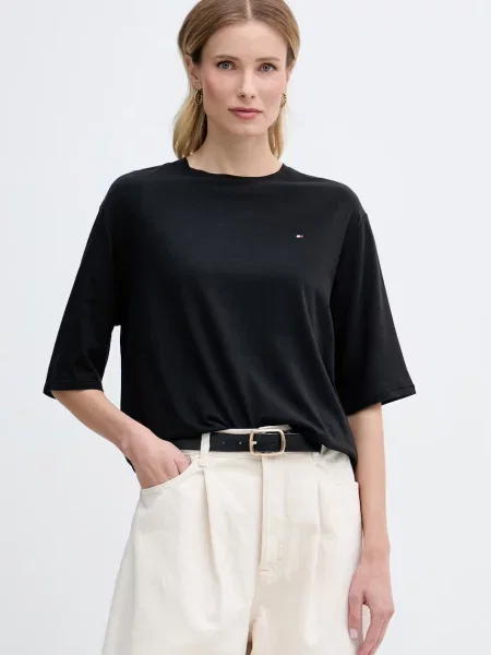 Tommy Hilfiger majica ženska s pamukom crna