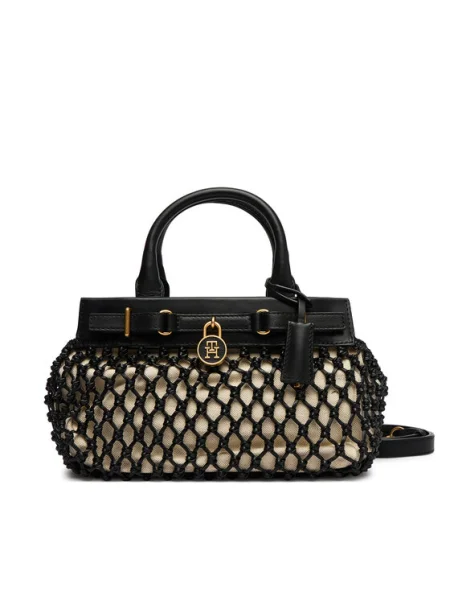 Geantă Tommy Hilfiger American Icon Mini Tote Macrame negru