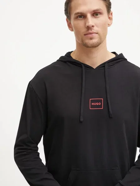 Pulover lounge HUGO s kapuco črna