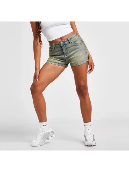 Juicy Couture Szorty Washed Denim Diamente Logo niebieskie