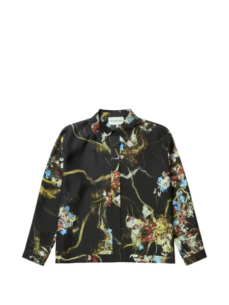 Cămașă Munthe de mătase cu model floral cu imagine negru