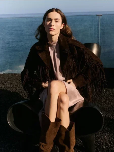 Reserved Geacă cu guler din piele întoarsă maro-închis maro