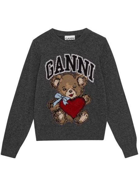 Pulover Ganni cu broderie gri