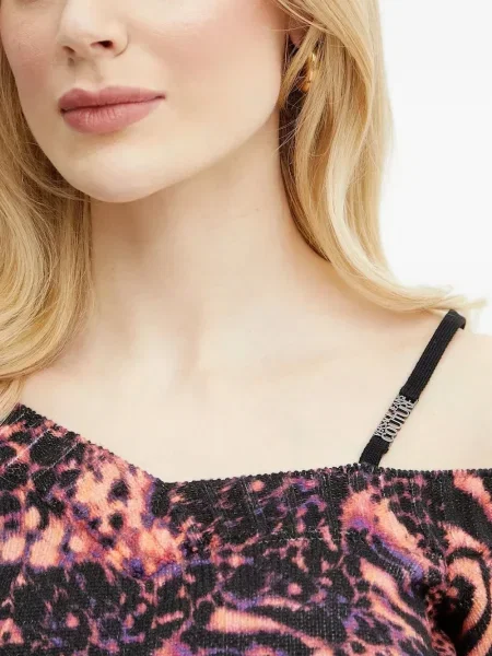 Top Versace Jeans Couture cu imagine cu un umăr gol portocaliu