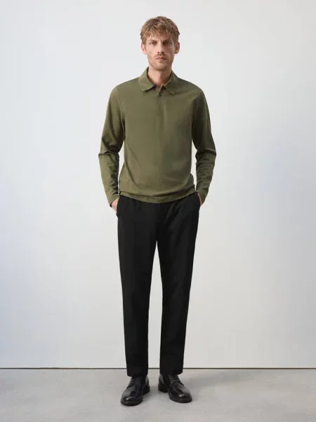 Koszulka polo regular fit z zamkiem Thermolite® khaki Mężczyzna S MANGO MAN