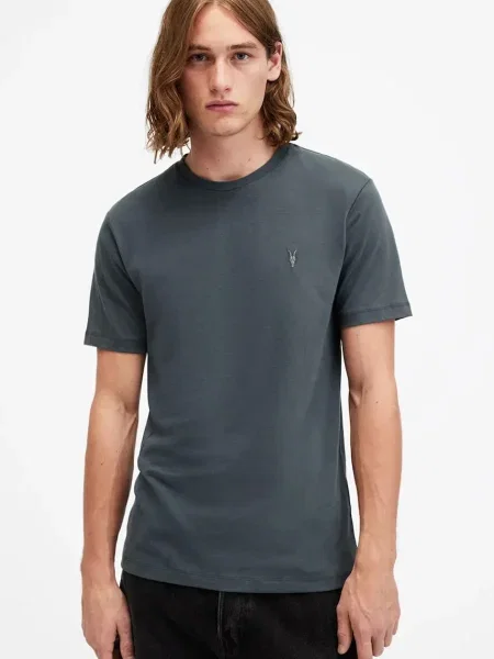 Тениска AllSaints BRACE с изчистен дизайн сиво
