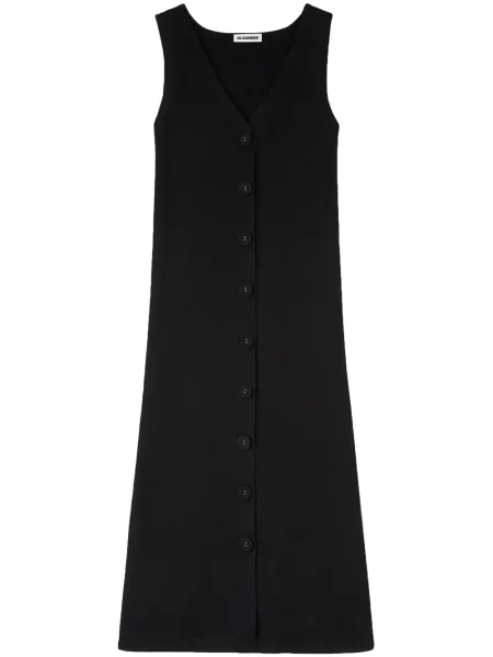 Rochie midi Jil Sander tricotate cu decolteu în V până la genunchi negru