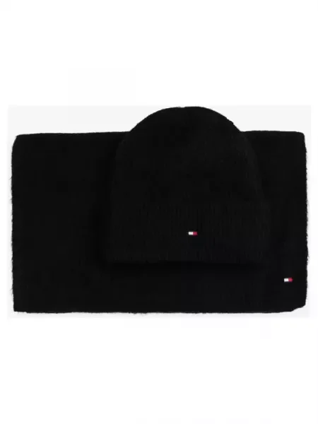 Tommy Hilfiger Șal + căciulă cu adaos de lână negru