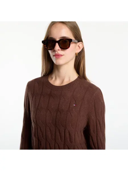 Вълнен пуловер Tommy Hilfiger от лека материя кафяво