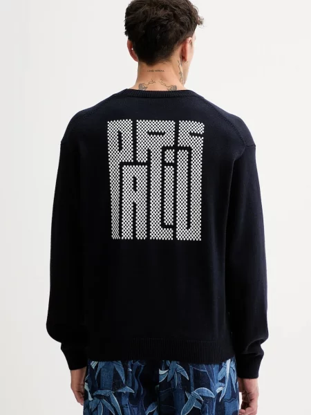 Kenzo sweter wełniany Kamon granatowy szary