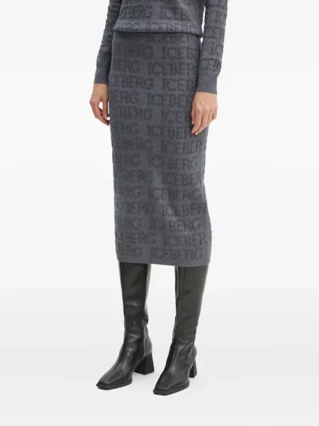 Fustă midi Iceberg din jacard până la genunchi cu autograf gri