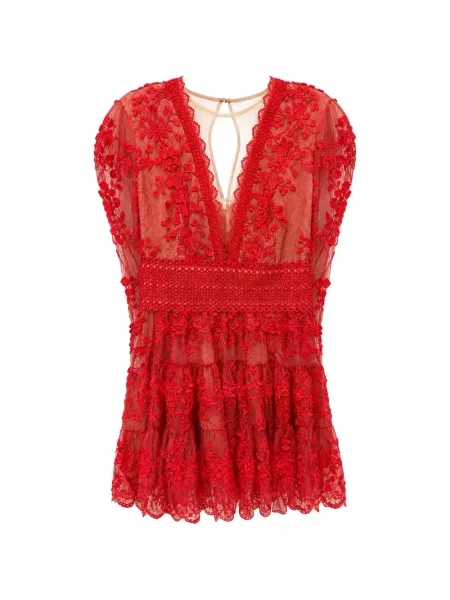 Rochie mini Bronx & Banco cu volane din dantelă roșu