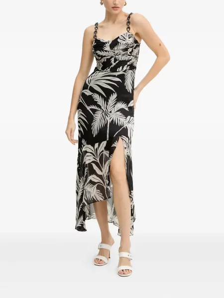 Rochie midi Guess cu model floral cu bretele negru