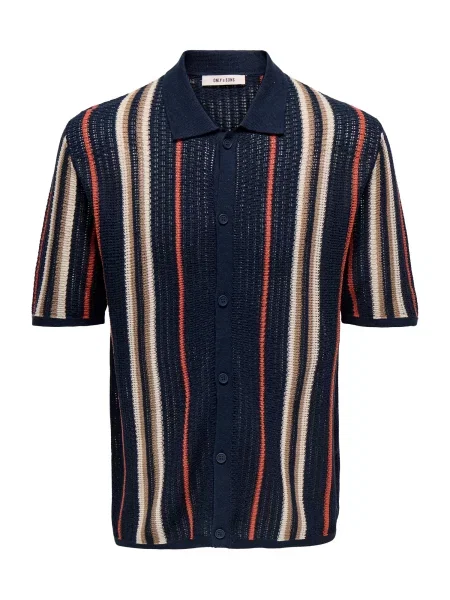 Only & Sons Kardigan ONSLEON tmavě modrá / světle hnědá / oranžově červená bílá