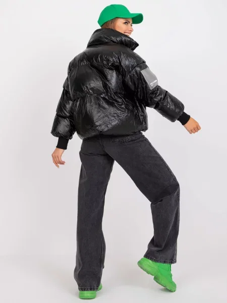 Geacă cu puf Fashionhunters cu glugă negru
