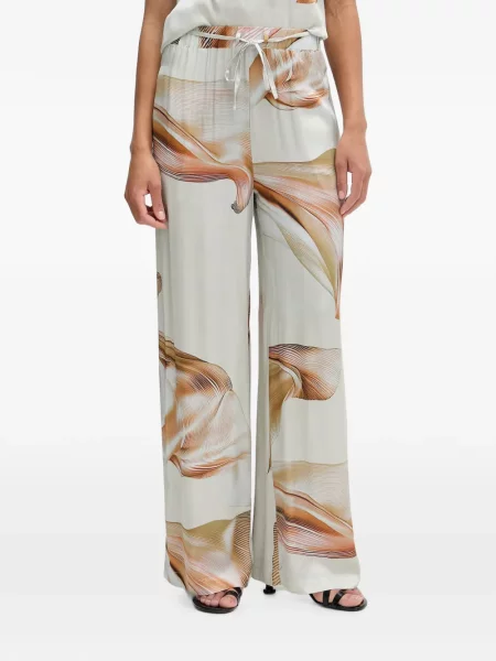 Pantaloni Isabelle Blanche cu imagine cu imprimeu abstract cu cordon