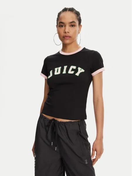 Juicy Couture Póló Collegiate Ringer fekete