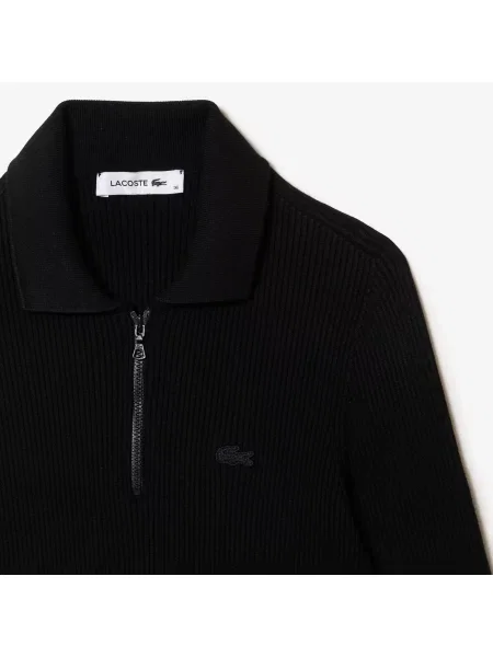 Lacoste Sukienka Polo Z Dzianiny Prążkowanej Długa Bezszwowa czarna