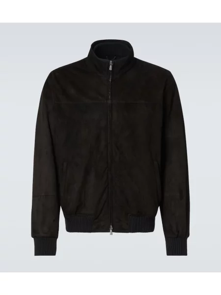 Geacă bomber Thom Sweeney din piele de căprioară negru