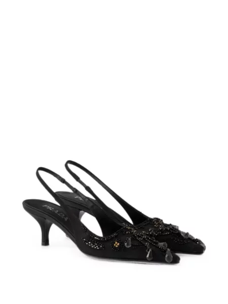 Pantofi cu toc Prada cu broderie din satin slingback negru