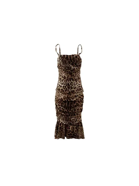 Sukienka midi Dolce And Gabbana w panterkę brązowa