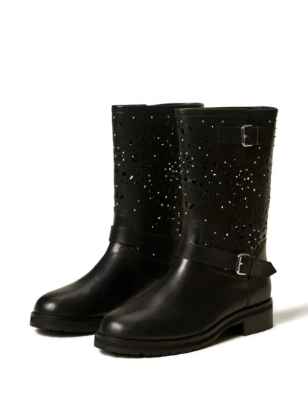 Botine Twinset din piele biker negru