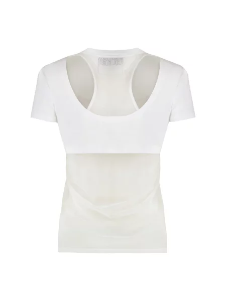 Koszulka Versace Jeans Couture z kryształkami w zebrę biała