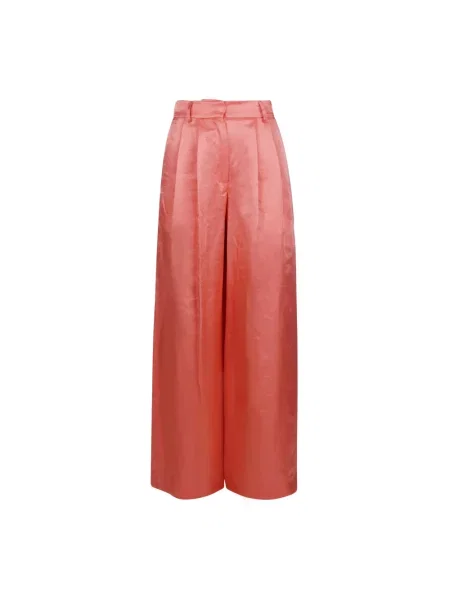 Lniane szerokie spodnie Ottodame różowe