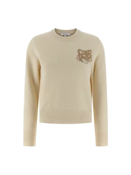 Maison Kitsuné sweter wełniany Fox Head Intarsia Merino beżowy