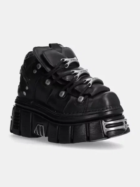 New Rock sneakers din piele Nomada Negro + Tower Negro Lateral Acero negru