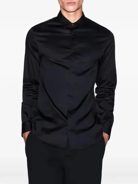 Lung cămașă Armani Exchange cu broderie negru