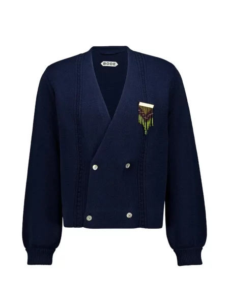 Cardigan Bode cu două rânduri de nasturi cu autograf albastru