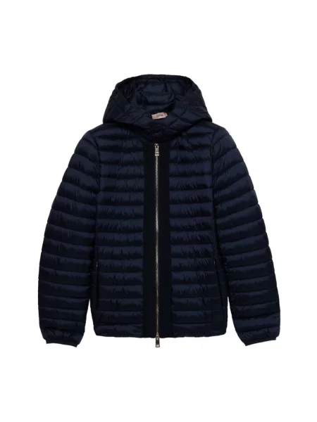Kurtka puchowa Oltre z kapturem niebieska