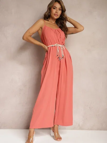 Kombinezon z Regulowanymi Ramiączkami Wiązany w Talii bez Ramiączek Juletta pomarańczowy