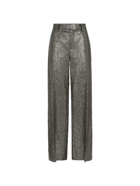 Pantaloni Brunello Cucinelli cu broderie de lână evazate gri