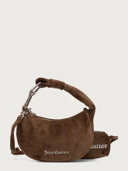Juicy Couture torebka hobo welurowa Blossom brązowa