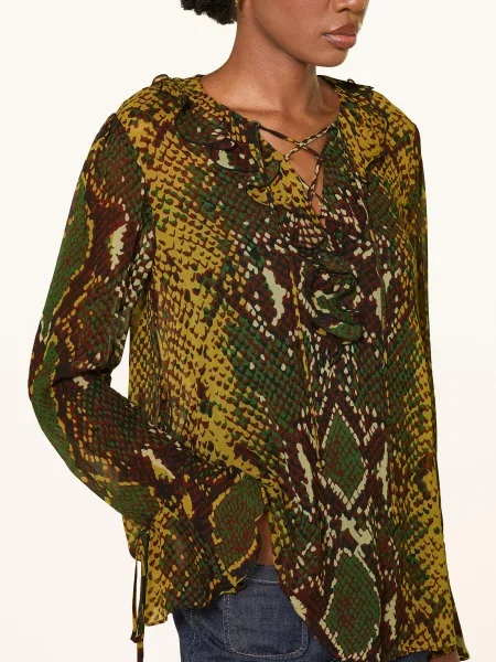Diane Von Furstenberg Košilová Halenka Paola S Volánky tmavě hnědá / koňaková zelená