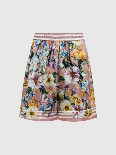 Шорти із шовку в квітковий принт Dolce&gabbana рожеві