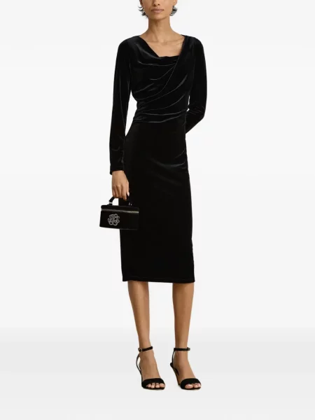 Rochie midi Lauren Ralph Lauren de catifea drapată negru