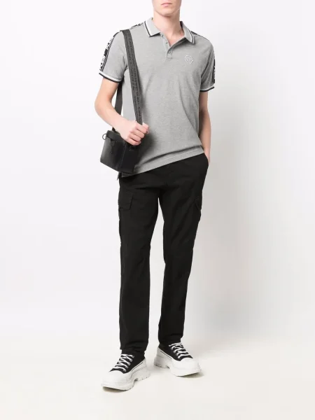 Tricou polo Philipp Plein cu broderie gri