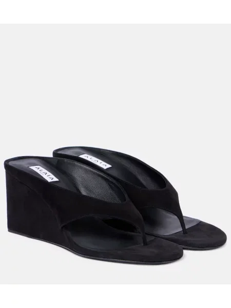 Stringi Alaïa zamszowe na koturnie czarne