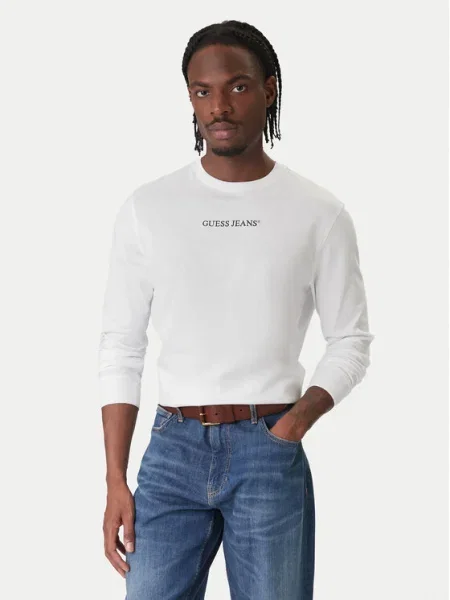 Класическа тениска с дълъг ръкав Guess Jeans с апликация бяло