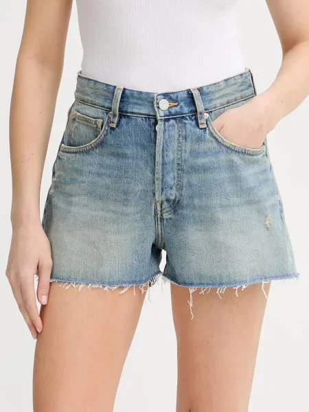 Won Hundred pantaloni scurți jeans uni high waist albastru