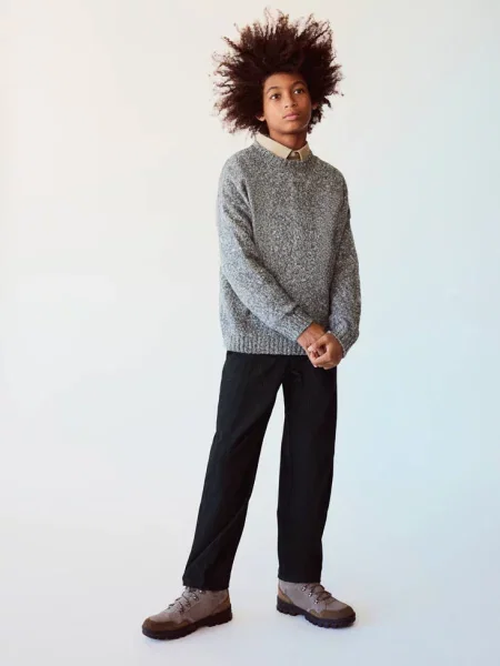 Sweter melanżowy z okrągłym dekoltem średni Dzieci lata MANGO KIDS szary