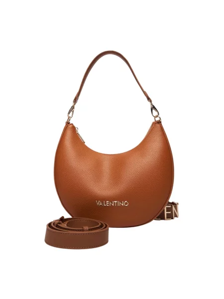 Lniana torebka Valentino Bags brązowa